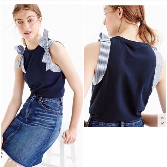 J Crew Navy Blue Bow Shoulder Top Sleeveless Sz M - Picture 2 of 7